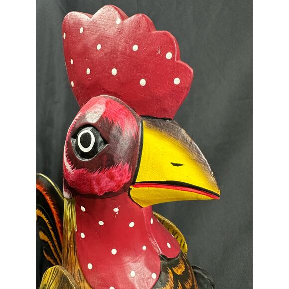 Carved Wood Folk Art Rustic Red & Yellow Painted Jointed Shelf Sitter Rooster - Picture 7 of 10